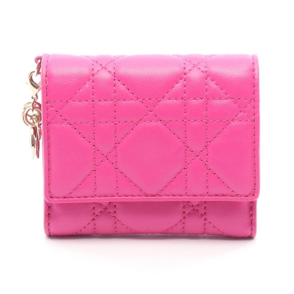 Christian Dior Lady Lotus Wallet Trifold Leather Pink